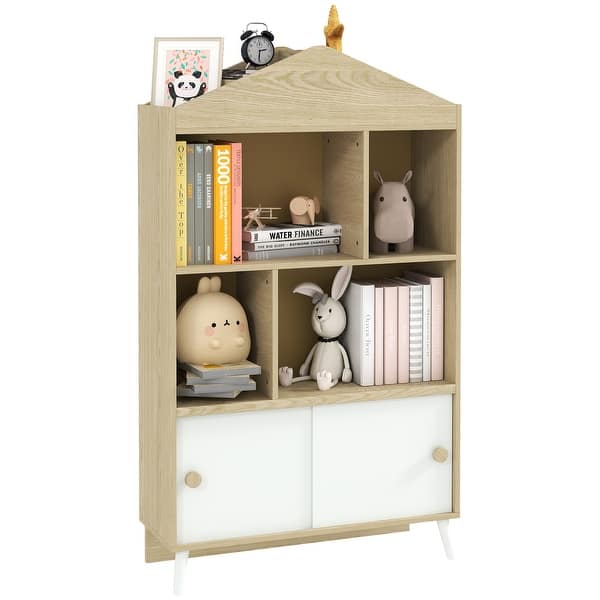 slide 2 of 9, Qaba Kids Bookshelf and Toy Storage, 4-Cubby Children's Toy Shelf, Montessori Bookcase with Top Shelves for Playroom, White White