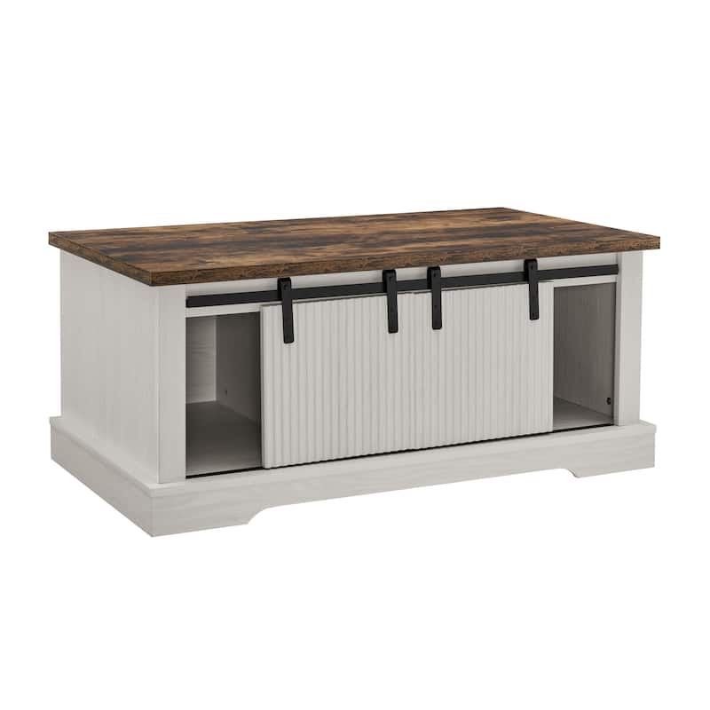 41.3" Modern Coffee Table with Adjustable Shelf & Metal Mesh Accents