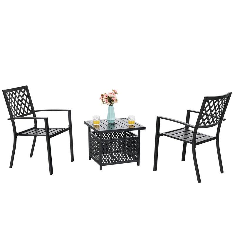 MAISON ARTS 3-Piece Umbrella Base Table & 2 Stackable Chairs Patio Bistro Set