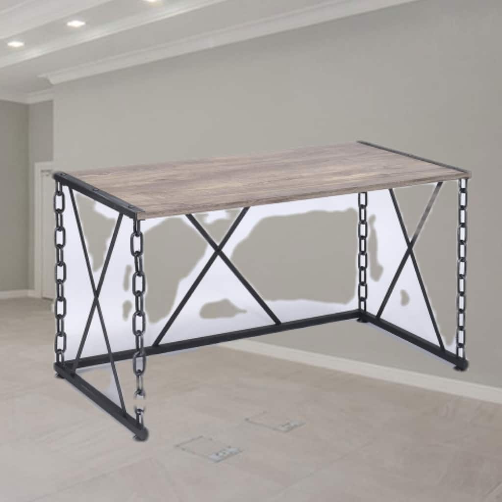 Industrial Writing Desk with Sled Base, Chain Frame, and Unique Antique Black Finish for Modern Home Workspaces