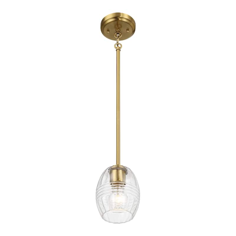 Single Pendant Chain Hanging Light with Clear Glass - Satin Brass