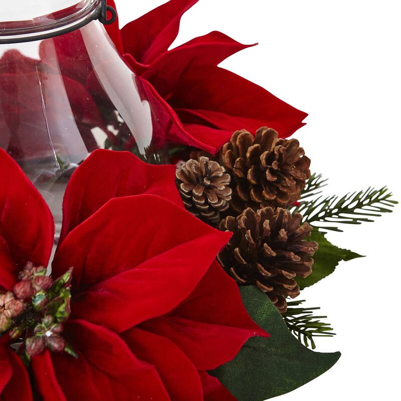 18" Pine and Pinecone with Poinsettia Artificial Christmas Candelabrum