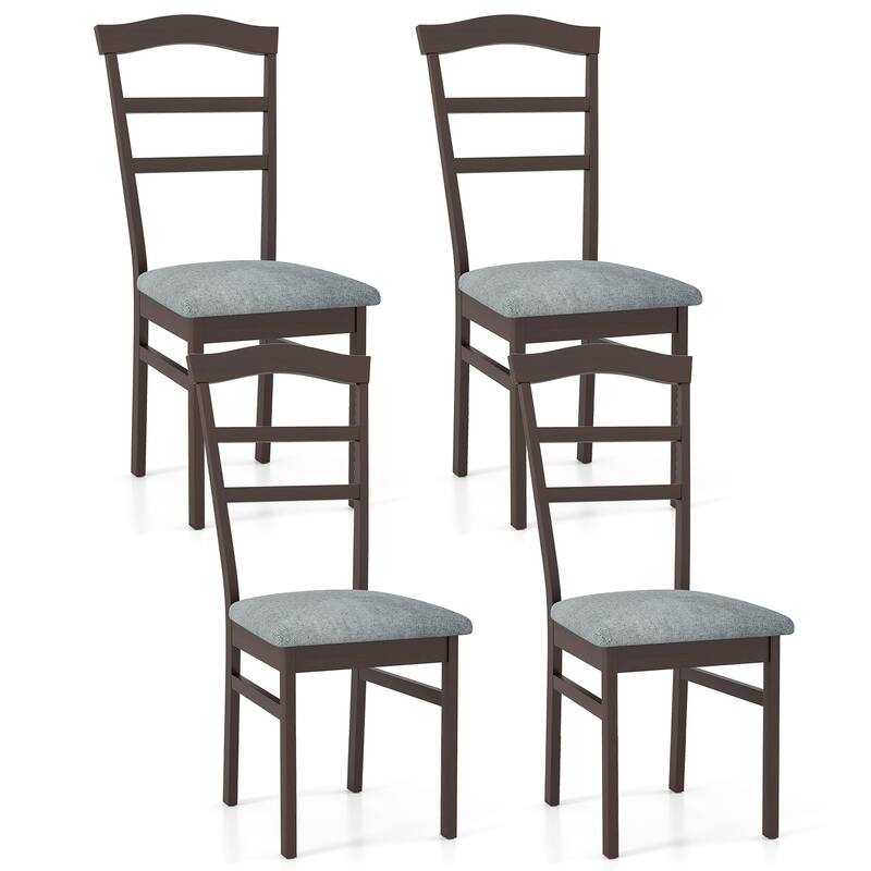 Gymax Modern Dining Chairs Set of 4 w/ Rubber Wood Frame Hollowed - Coffee, Grey - Set of 4