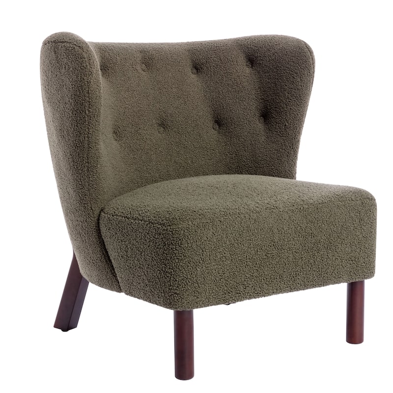 Upholstered Armless Chair Lambskin Sherpa Single Sofa Chair with Wooden Legs
