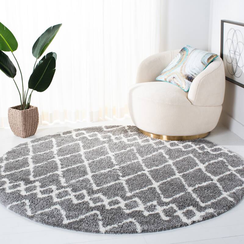 SAFAVIEH Berber Shag Magnisina Moroccan Boho 1.26-inch Thick Rug - 6'7" Round - Grey/Ivory - Round