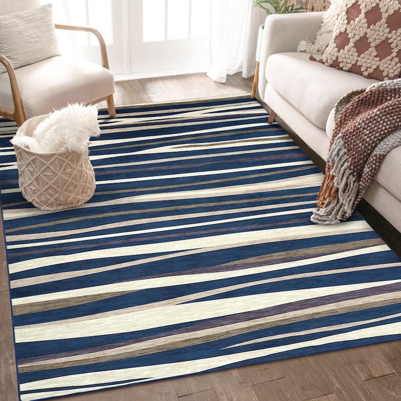 Garvee Modern Abstract Area Rug Colorful Throw Carpet - 5' x 7' - Blue Beige