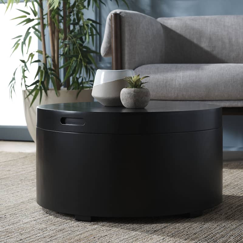 SAFAVIEH Home Collection Rafaela Round Tray Top Coffee Table With Storage - 23" L x 23" D x 13" H - Black