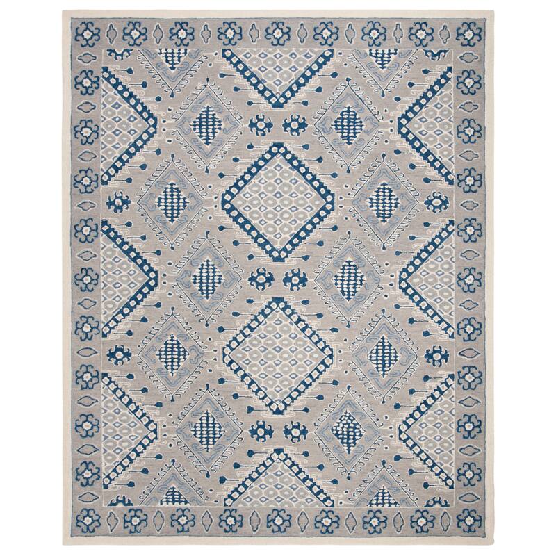 SAFAVIEH Handmade Micro-Loop Anouschka Wool Rug - 8' x 10' - Light Grey/Blue