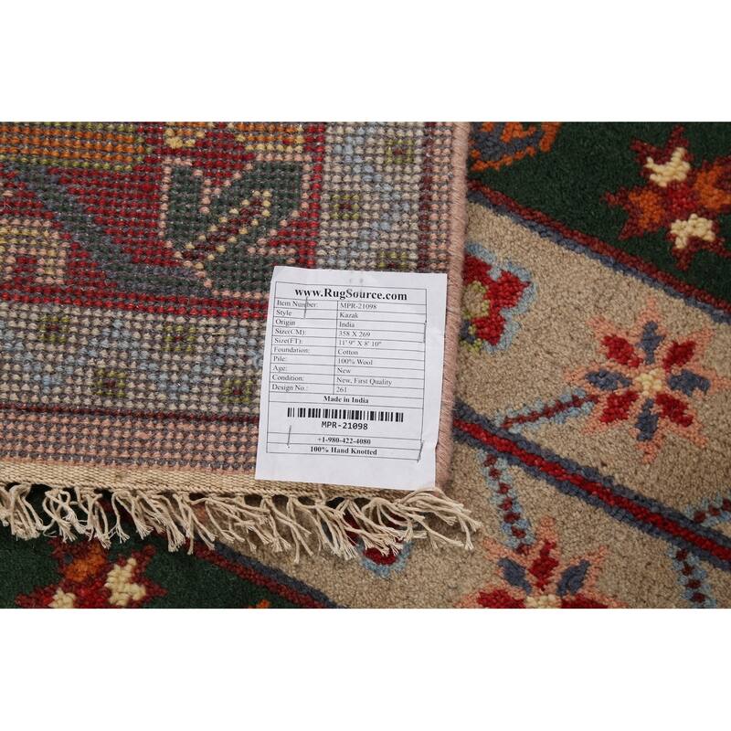 Geometric Kazak Oriental Area Rug Hand-Knotted Wool Carpet - 8'10"x 11'9"