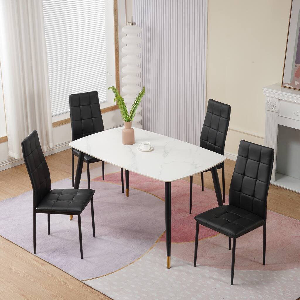 Set of 4 PU Leather High Back Armless Dining Chairs with Metal Legs