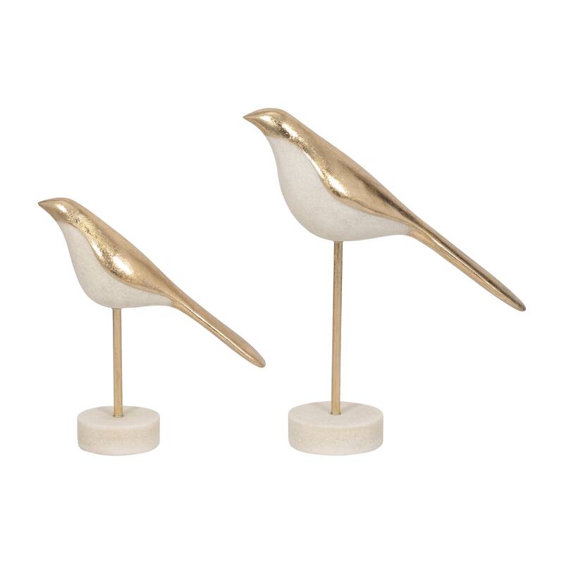 Exquisite Bird Figurine Sculpture - Set of 2, 12", White - 12.0"