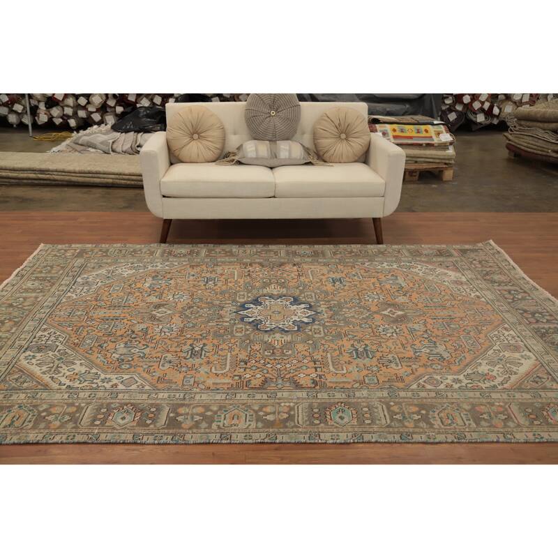 Hand Knotted Oriental 100% Wool Carpet Traditional Floral Oranges & Rust Tabriz Area Rug - 9' 5'' X 6' 5''