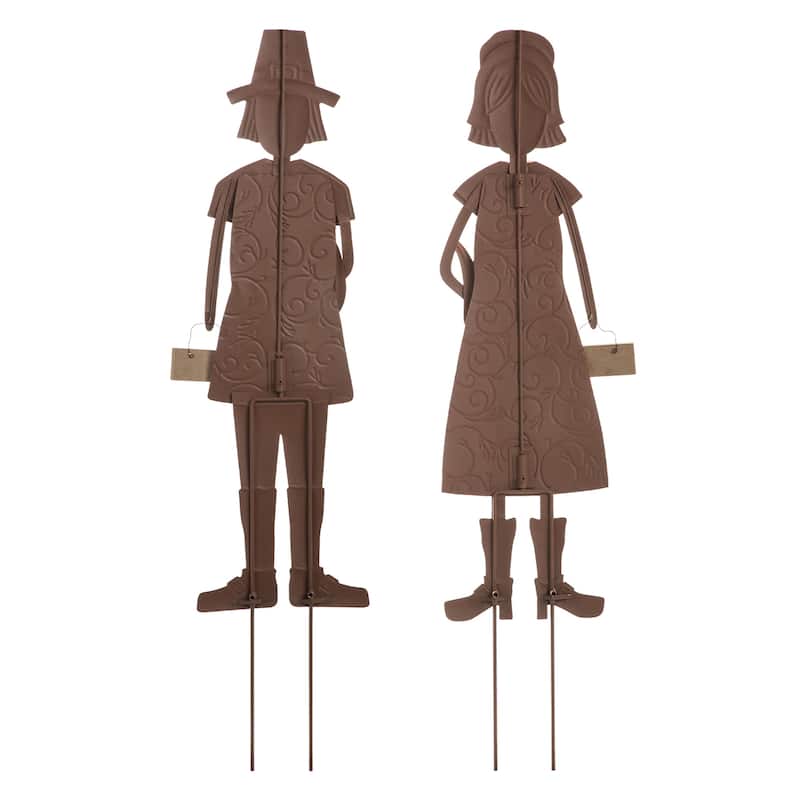 Glitzhome 36"H Fall Thanksgiving Metal Pilgrim Yard Stake Standing Hanging Decor (3 Functions)