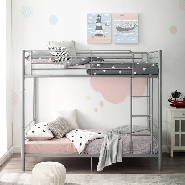 slide 2 of 14, Walker Edison Abner Silver Metal Twin over Twin Bunk Bed Silver