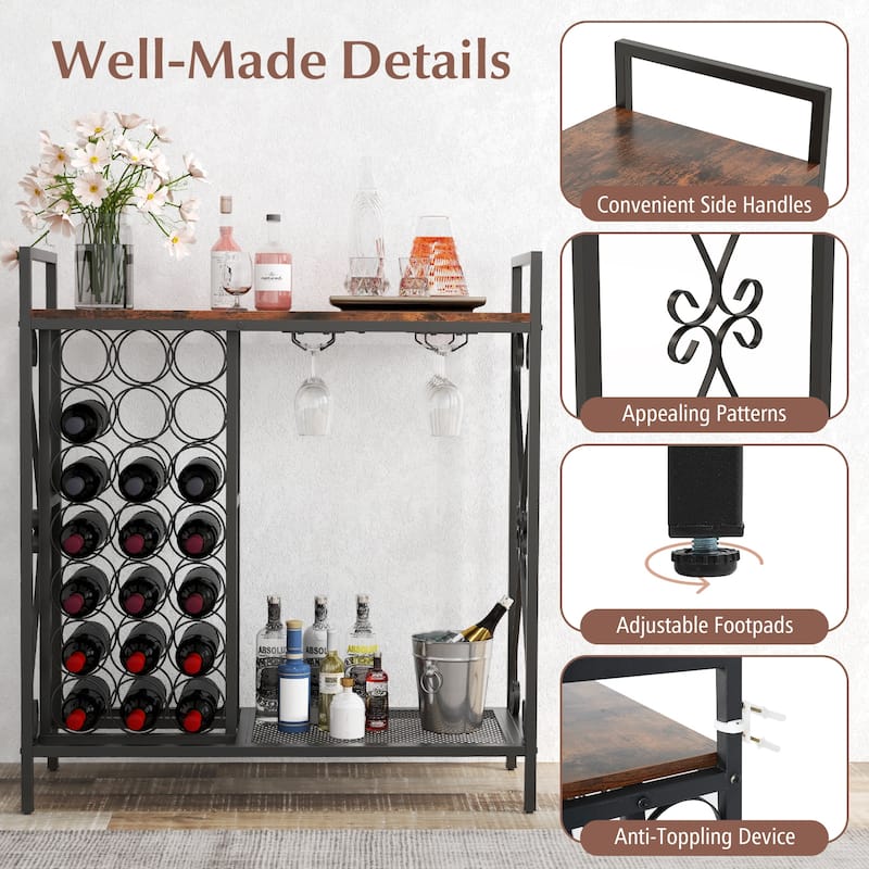 21 Bottle Wine Rack Floor Stand with Glass Holder and Storage Shelf