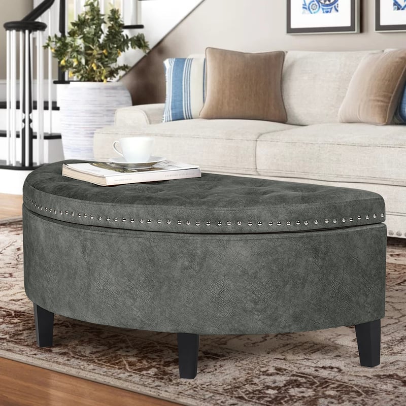 Adeco Half Moon Storage Ottoman Lift Top Entryway or Bed Bench