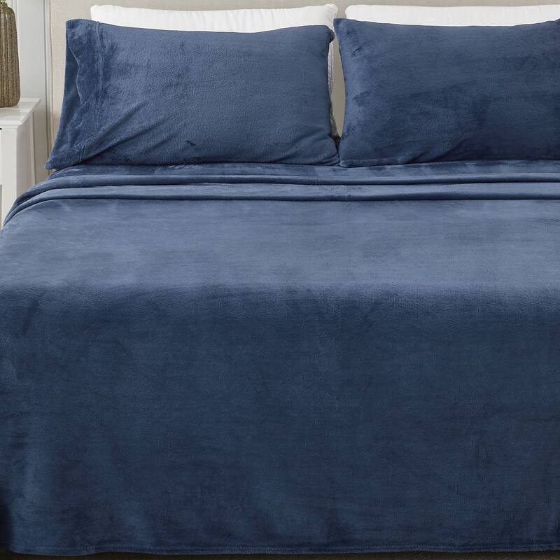 Linery & Co. Ultra Soft & Cozy Velvet Plush Fleece Printed Sheet Set - California King - Navy