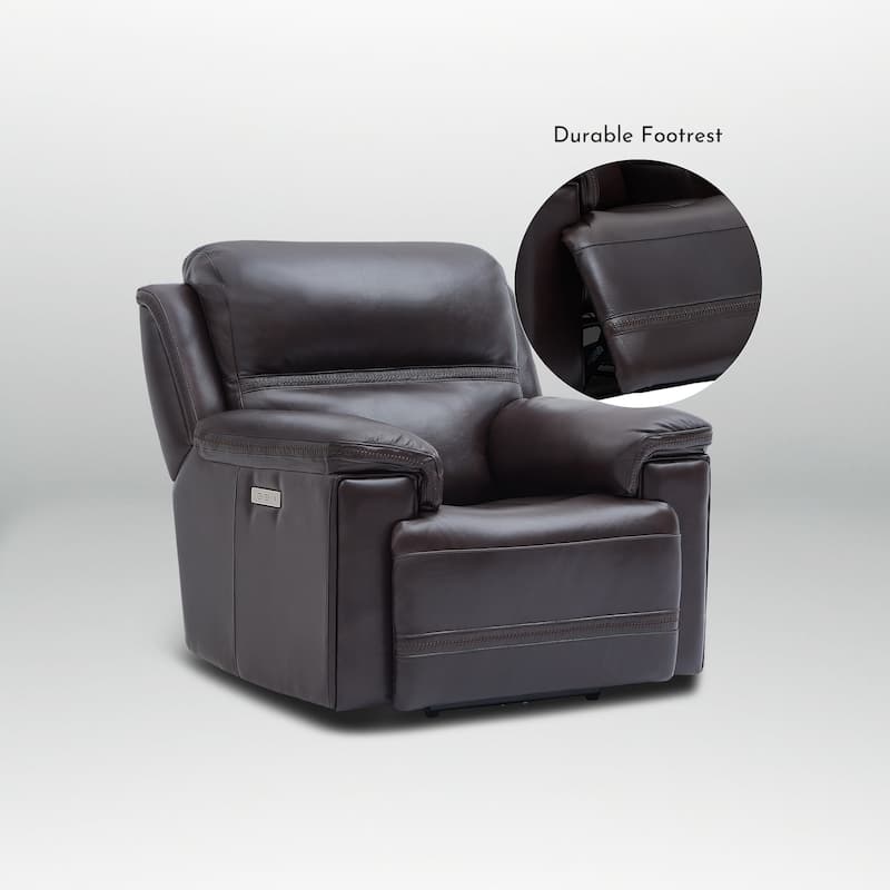 Genuine Leather Power Recliner with Zero Gravity Dual Power Adjustable Headrest & Footrest USB Type-C Charging Ports