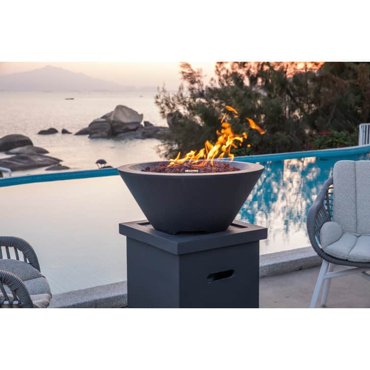 Portland 27" Round Concrete Fire Bowl by AMS Fireplace - Dark Grey - Propane