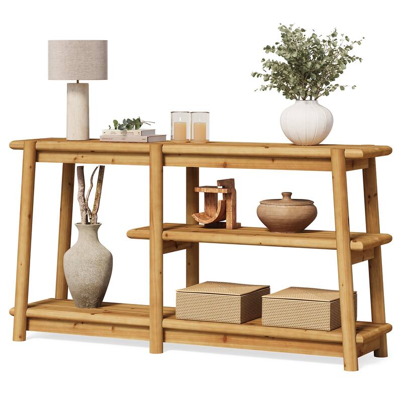 Narrow Solid Wood Console Table, 62.99-Inch Long Farmhouse Solid Wood Console Table