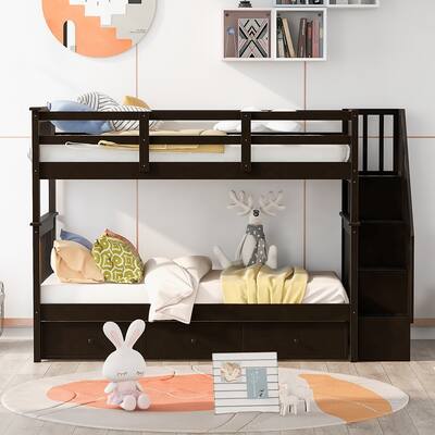 Stairway Twin-Over-Twin Bunk Bed with Three Drawers
