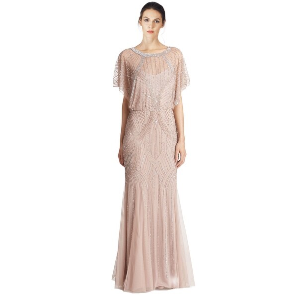 Aidan Mattox Dolman Sleeve Beaded Godet Evening Gown Dress