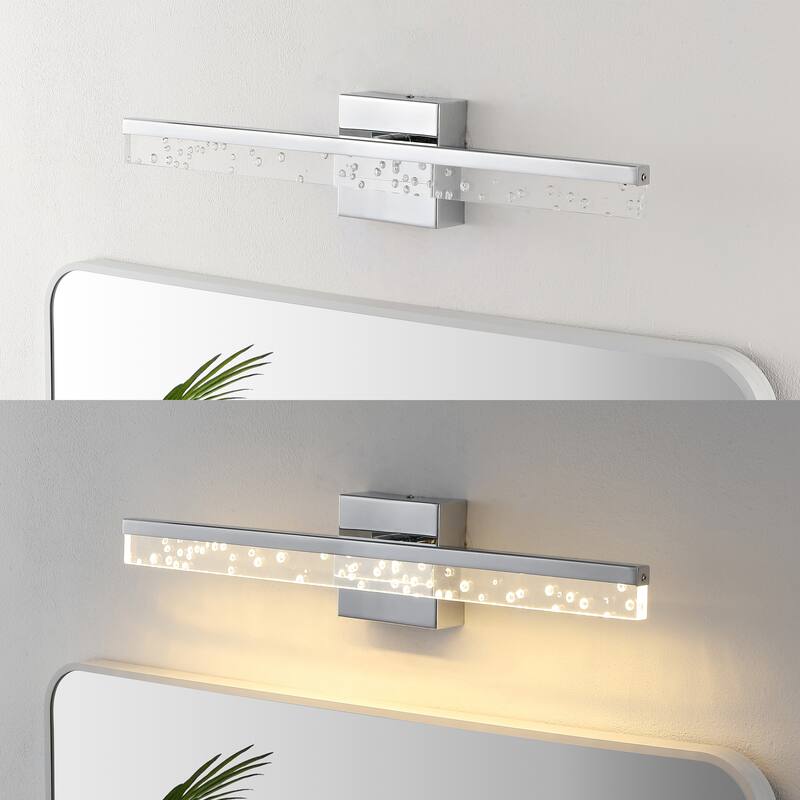 Baxter 22" 1-Light Modern Contemporary 360-Degree Rotatable Iron/Seeded Acrylic Integrated LED Vanity Light, by JONATHAN Y