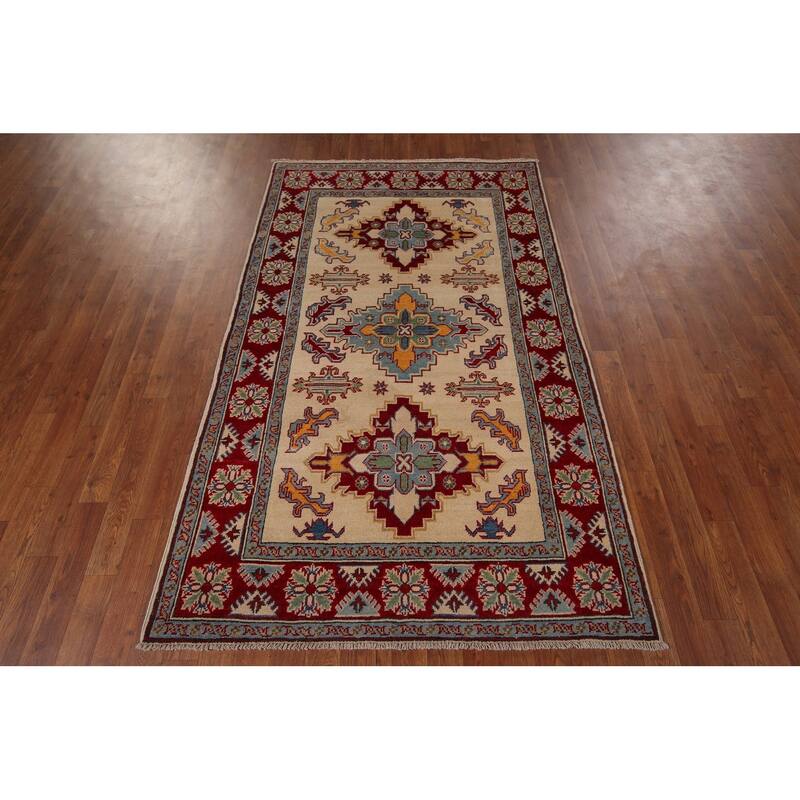 Geometric Kazak Oriental Foyer Area Rug Handmade Wool Carpet - 4'0" x 6'8"