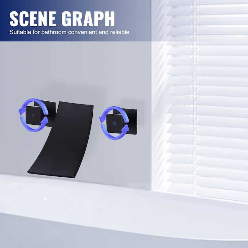 WOWOW Double Handle Wall Mount Waterfall Bathroom Bathtub Faucet