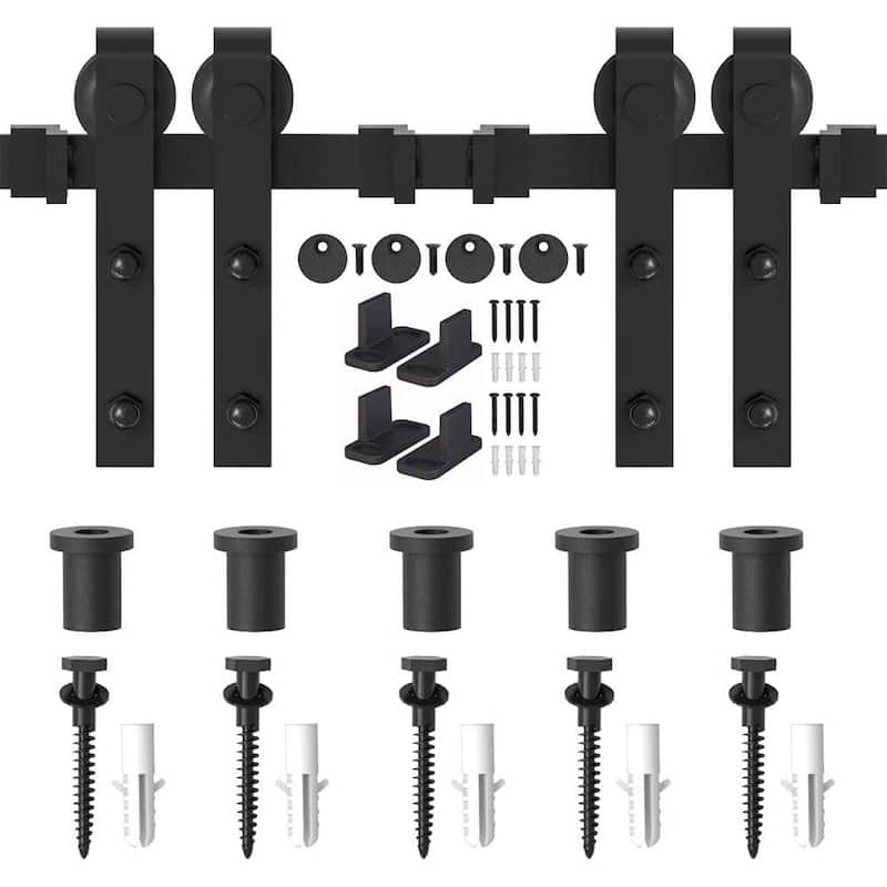4-14 FT Sliding Barn Door Hardware Track Kit for Double Doors J Style Rollers