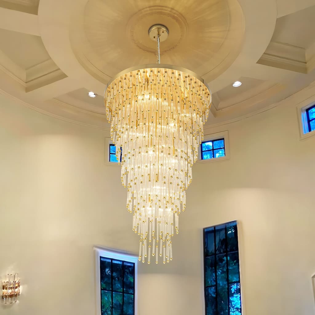 Gold Modern Clear Glass Tiered Large Chandelier - 23.62 in. W x 37.4 in. H x 23.62 in. D