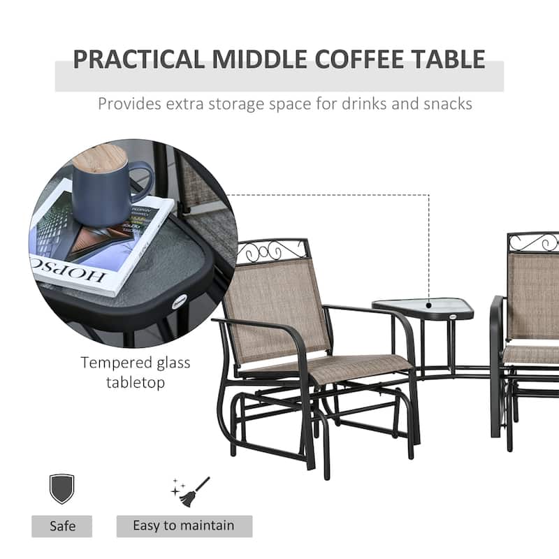 2-Seat Outdoor Glider Chairs with Coffee Table