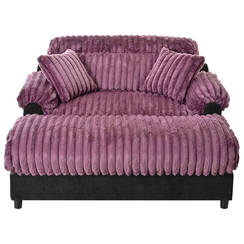 Modern Oversized Chaise Lounge Sofa for Living Room, 65.25" Cloud Sleeper Sofa Plush Faux Fur Sofa Couch with 2 Pillows