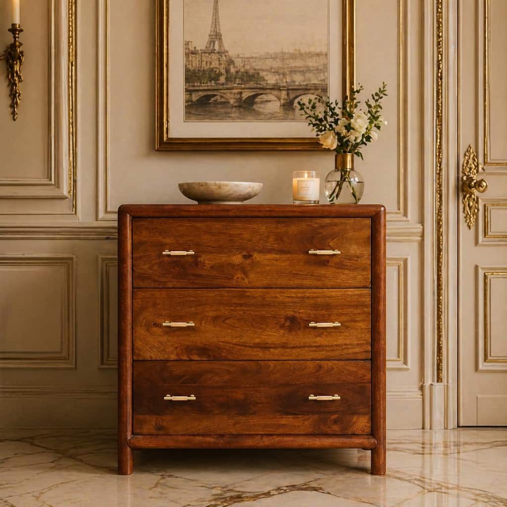 Artisan Furniture Solid Wood Regency 3-Drawer Chest, Brown