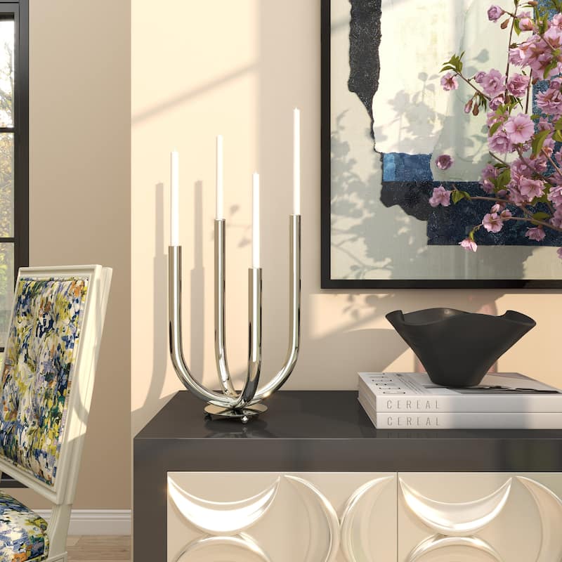 Stainless Steel Metal Abstract U-Shaped Candelabra - Silver - Roche River Decor