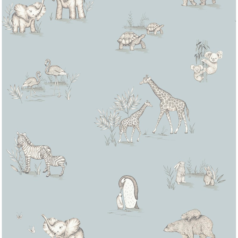 Advantage Safari Babies Blue Animal Wallpaper
