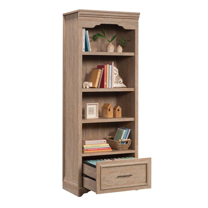 Wood Bookcase with 1 Drawer, Brown - 26.61" W x 17.68" D x 71.97" H