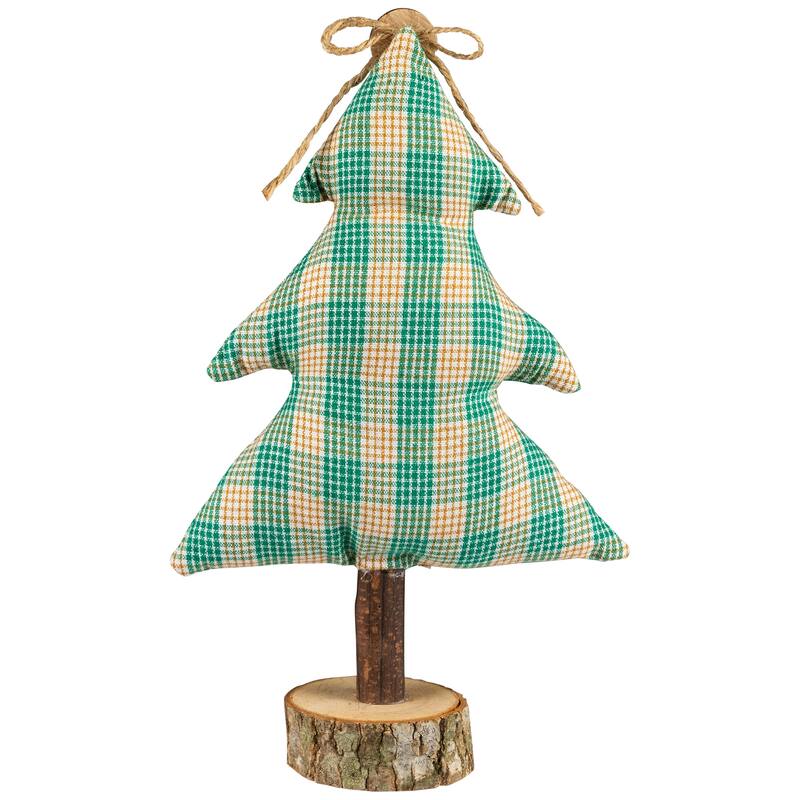 Plush Plaid Tree Christmas Decoration - 9.25" - Green and Beige