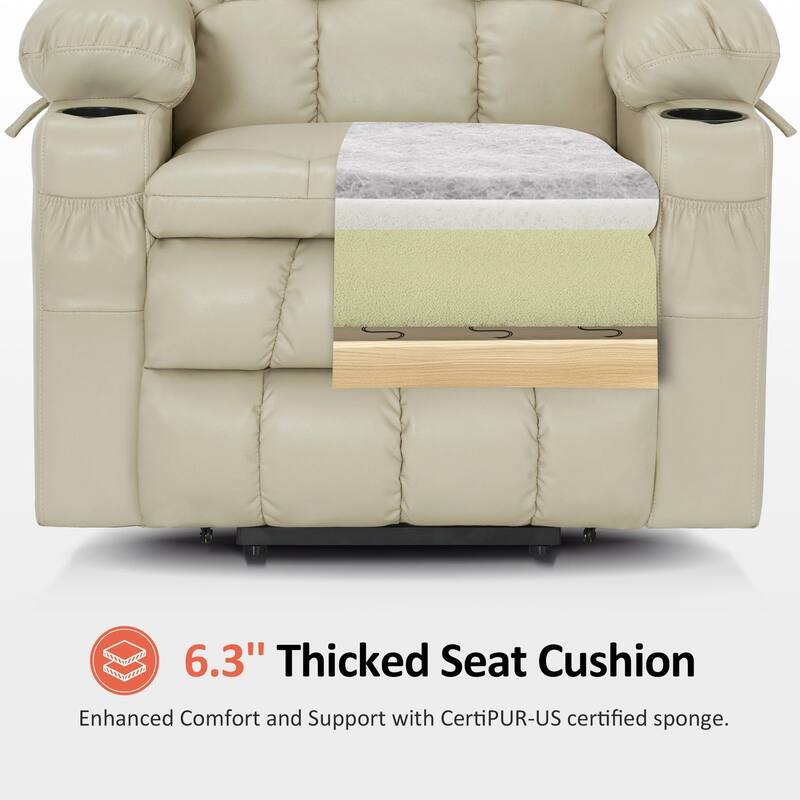 MCombo Medium Dual Motor Power Lift Recliner Chair Infinite Position, Massage and Heat, Extended Footrest, Faux Leather 7890