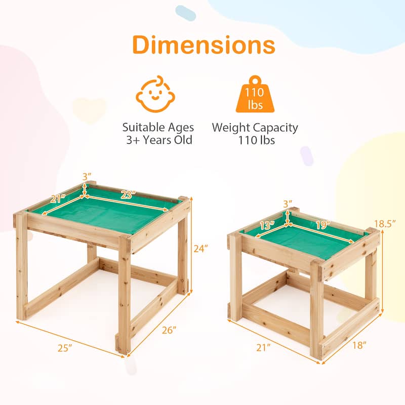 Gymax Wooden Sand & Water Tables Outdoor Sensory Tables w/ Protective