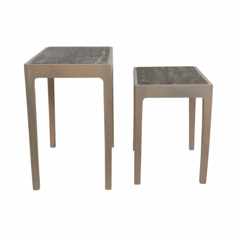 Marble Side Table Modern Rectangular Accent (Set of 2) - 18/22" Brown - 21" x 14" x 22"