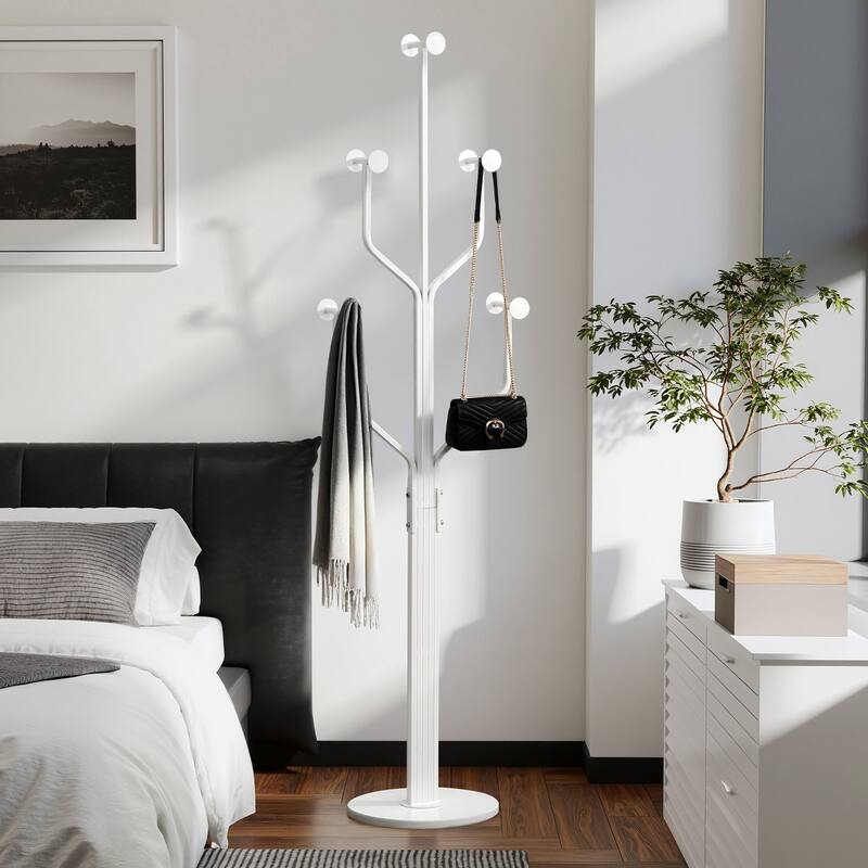 Freestanding Metal Coat Rack with 10 Hooks and Heavy Duty Marble Base - 68.1"H x 18.5"W(top) x 13.2"Dia(base)
