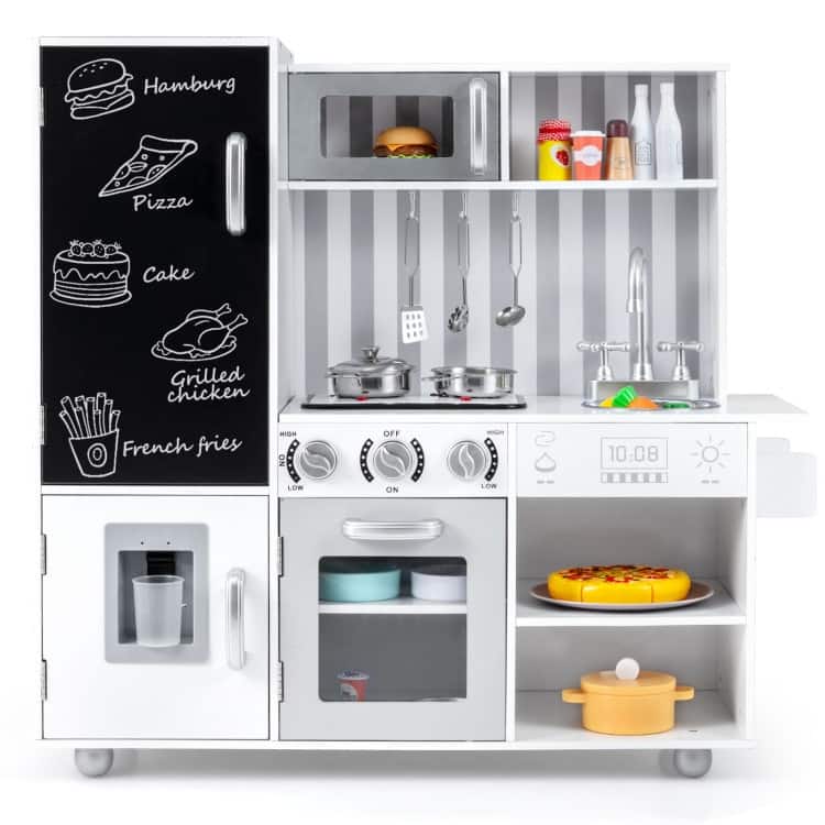 Pretend Play Kitchen for Kids with Real Sounds and Lights - 32.5" x 12" x 32" - Silver