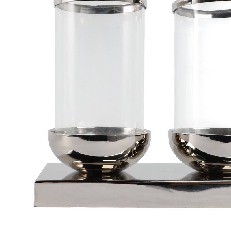 Candle Holder - Silver Metal 3-Candle Centerpiece, 16" - 16.0"