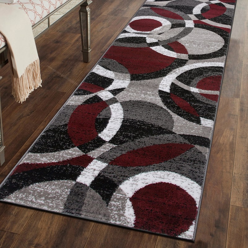 World Rug Gallery Geometric Circles Area Rug - 2' x 7'2" Runner - Red