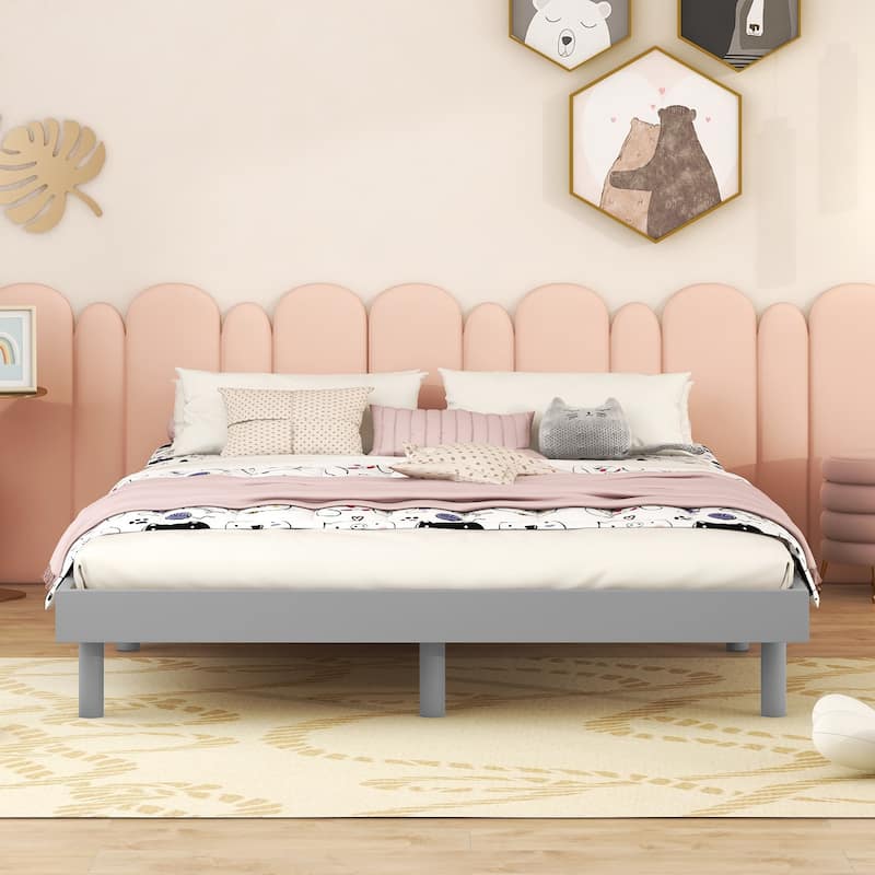 Modern Design Full Size Floating Platform Bed Frame, Beige