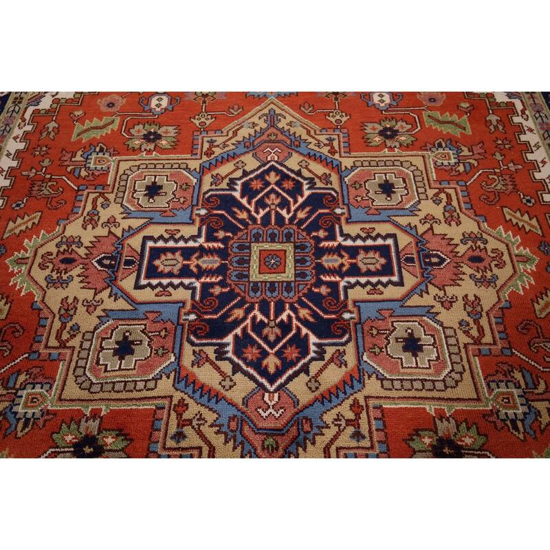 Orange Heriz Serapi Indian Area Rug Handmade Wool Carpet - 9'1"x 11'9"