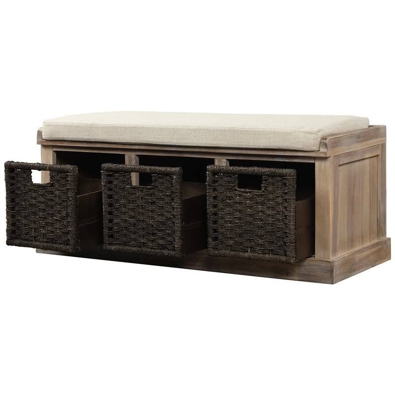 Merax Entryway Storage Bench with 3 Removable Baskets and Cushion