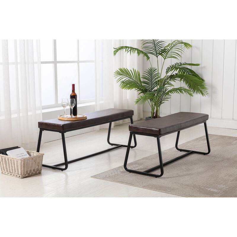Porthos Home Remy Entryway Bench, PU Leather Upholstery, Iron Legs