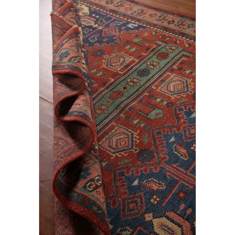 Geometric Sirjan Oriental Area Rug Hand-knotted Red Wool Carpet - 7'10"x 9'10"